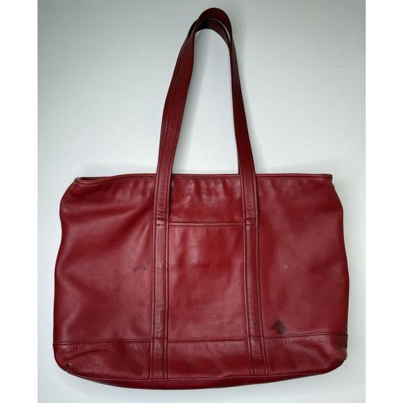 Coach Tote Large Red Leather BOS-9400 Lined Zip Top Dual Handle Vintage Bag - Picture 1 of 14
